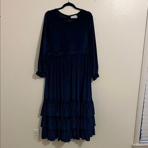 K&K Velvet Blue Ruffle Dress